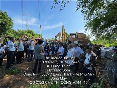 Hoàn thành cưỡng chế vị trí vướng mắc mặt bằng để bàn giao thi công đóng điện dự án Đường dây 500 kV Long Thành – rẽ Phú Mỹ - Sông Mây
